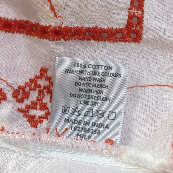 Poetry 100% Cotton Bohemian Patchwork White w Poppy Red Embroidery Midi Size 12 - Picture 7 of 9